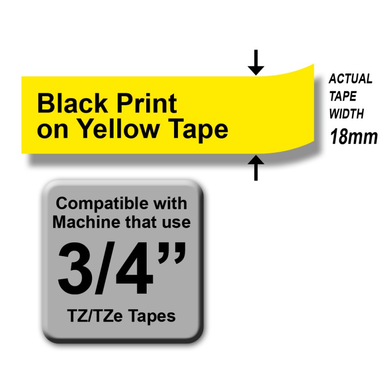 Brother TZe-641 Labelling Tape – Black on Yellow, 18mm wide Standard Laminated